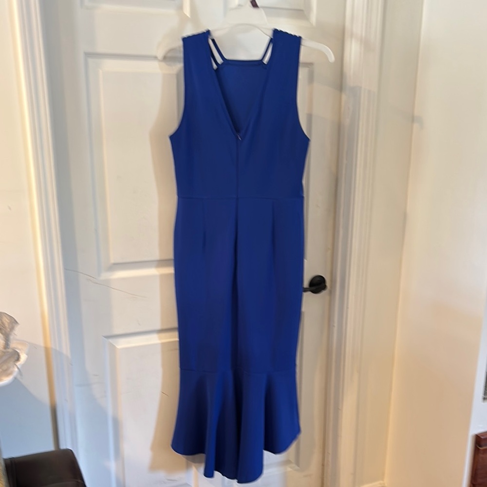 Blue Ribbed Ruffled Halter Midi Dress - Picture 2 of 2